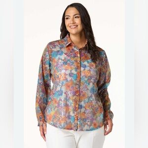 Womens NWT Cato Sequin Party Sheer Colorful Button Up Color Block Boho‎ Shirt